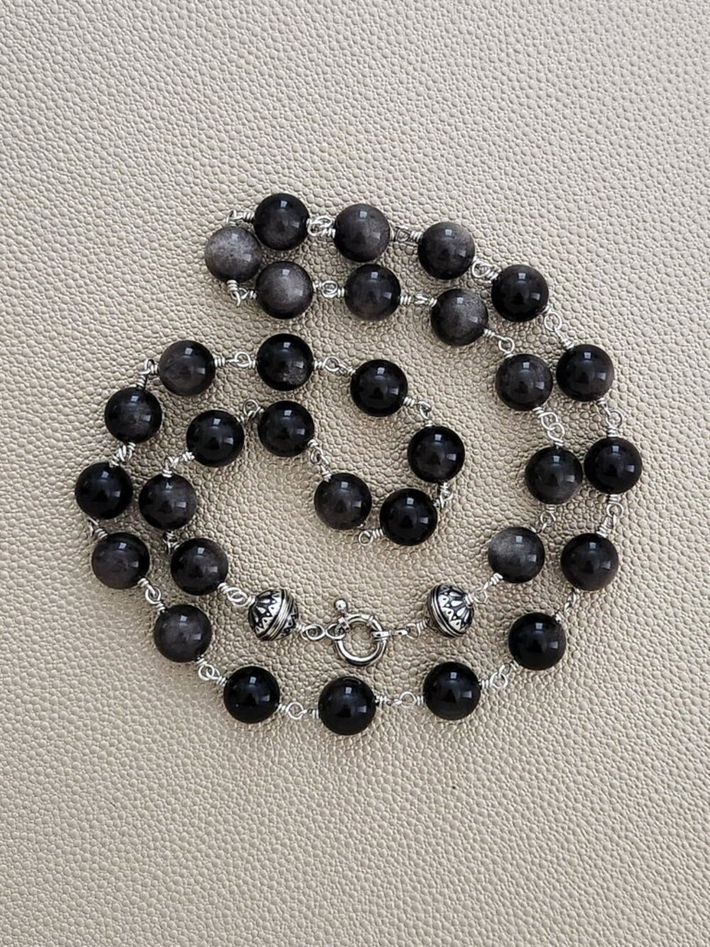 SILVER OBSIDIAN SEMI-PRECIOUS GEMSTONE NECKLACE--24"